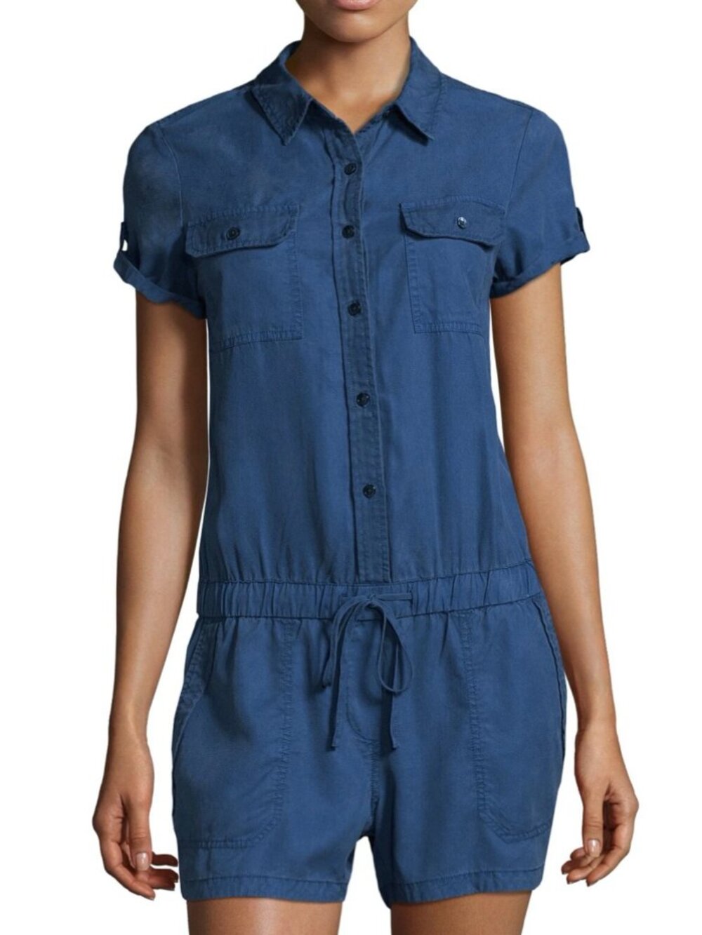 Vineyard Vines | Tencel Short Sleeve Blue Cargo Romper | Size 4